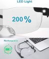 InstaOrder - Lighted Magnifying Glass Set, 200% Magnifying Glasses with LED Light USB Rechargeable, Regular Magnifying Eyeglass, Hands Free for Close Work. 