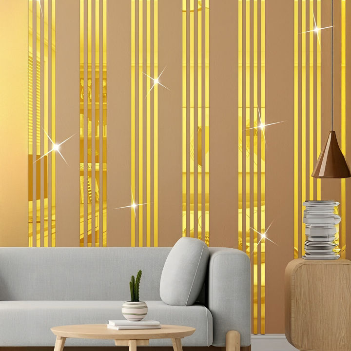 Acrylic Golden Stripe Mirror Wall Sticker DIY Geometric Removable 1x96 Inch