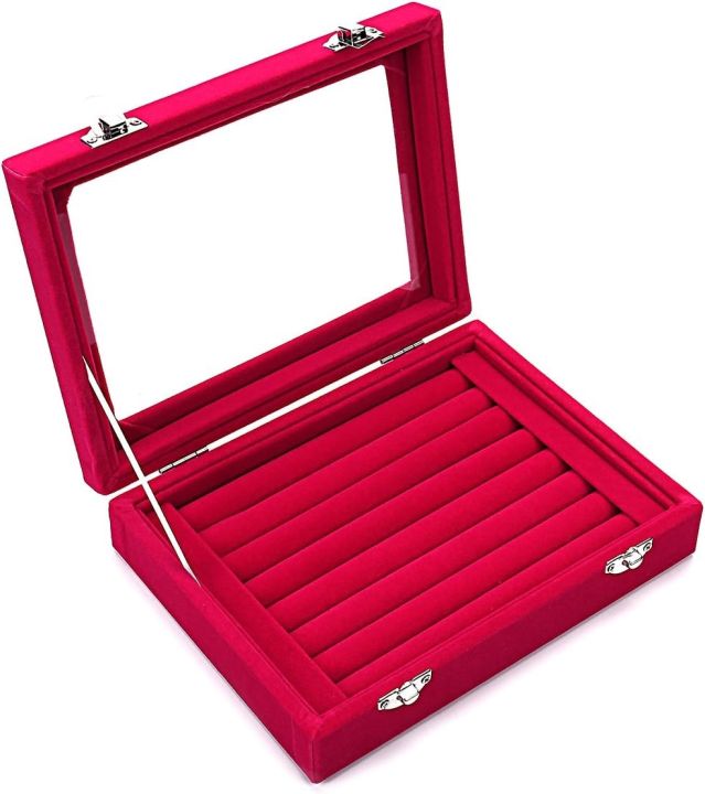 Ring Holder Velvet Storage Box 50+Slots color red Jewelry Ring