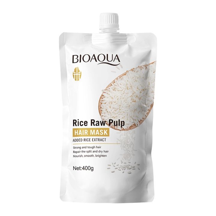 BIOAQUA Rice Raw Pulp Hair Mask - Repairing Treatment for Dry, Damaged Hair - 400g