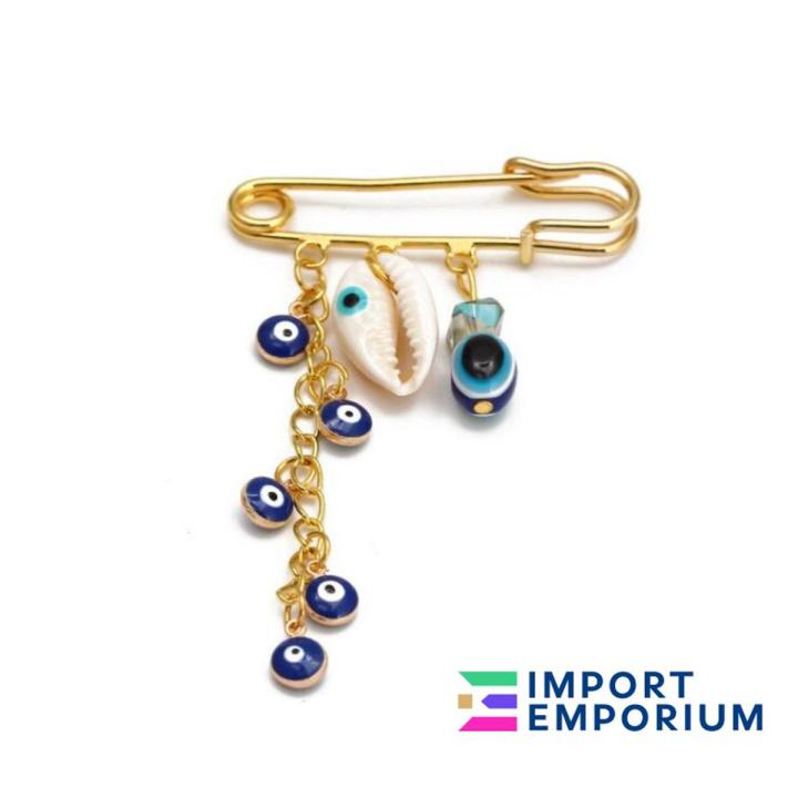 Muticolor Gold High Quality Metal Turkish Fashion Jewelry Baby Pin Brooch, Stroller, Newborn Pendant, Evil Eye Protection Clothing Accessories for Babies Men & Women with Free Gift Box