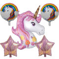 Jumbo Size Unicorn 5 Pcs.  Foil Balloons Set in Pink Color For Birthday - Party and Home Decoration - Pink and White balloons - Unicorn Cake Topper for Unicorn Birthday Theme. 
