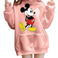 Pink Mickey Mouse Printed Fleece Full Sleeves Pull Over Hoodie For Women - Stay Cozy And Cute With Mickey Mouse Print. 