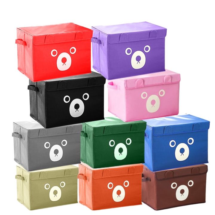 Cute Bear Panda Design Toy Storage Box for Boys and Girls Random Colors- Toy Chest Organizer for Kids - | Collapsible | Handles | Flip-Top Lids | - Fabric Foldable Bin for Playroom - Nursery Room Organization