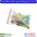 50pcs 5mm Diffused LED Light Emitting Diode Assorted Colors Red Green Yellow Blue White – 20mA Bright DIY LED Kit for Arduino, Electronics & Projects by Electrica. 