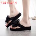 OIMG Korean Sandals For Women Summer Fashion Women'S Bow Wedges Flip Flops Non-Slip Clip Toe Beach Slippers Wedge Sandals Female Shoes Women Shoes. 