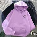 Light Purple Planet Fleece Full Sleeves Pull Over Hoodie For Women. 