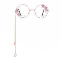Kawaii Glasses With Chain Cosplay Decor Cute Sakura Pendant Eyeglasses Retro Round Glasses Clear Lens For Men Women Metal Frame. 