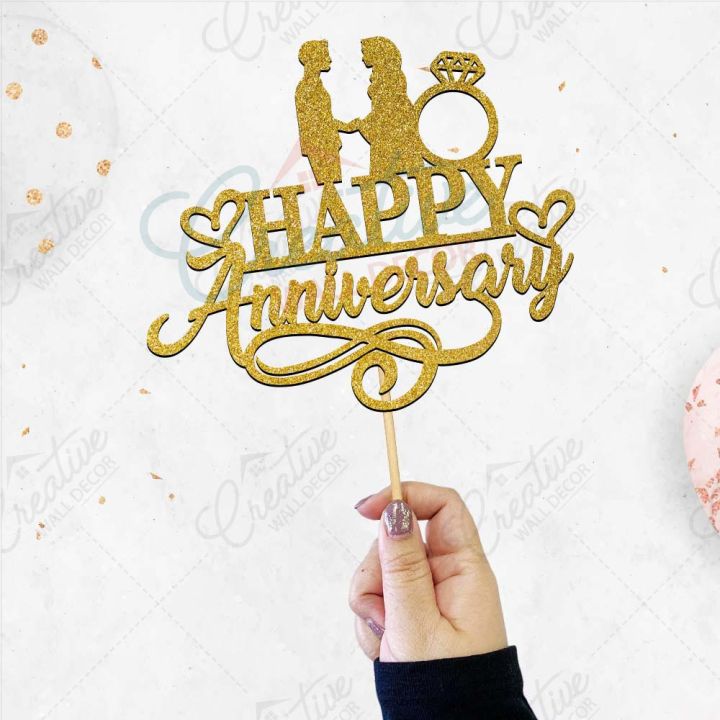 Happy%20Anniversary%20Cake%20Topper%20for%20Cake%20Decoration,%20Wedding%20Anniversary%20&%20Engagement%20Party%20Celebration%20Toppers%20in%20Gold%20-%20Image%203