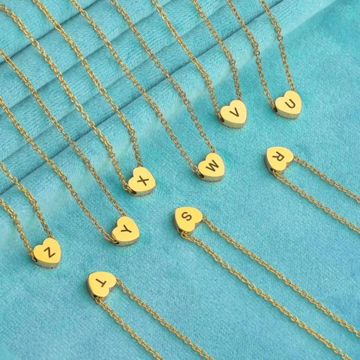 A-Z Heart Shape Pendant Necklace - Stainless Steel - Initial Letter Necklace