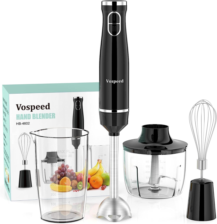 Hand Blender  4-in-1 Hand Blender With Food Chopper, Egg Whisk, 600ml Mixing Beaker, Electric Stick Blender with Two Speeds Turbo option - Stick blender Handheld Heavy Duty Copper Motor Good For Fruits, Vegetable, Nuts, Meat