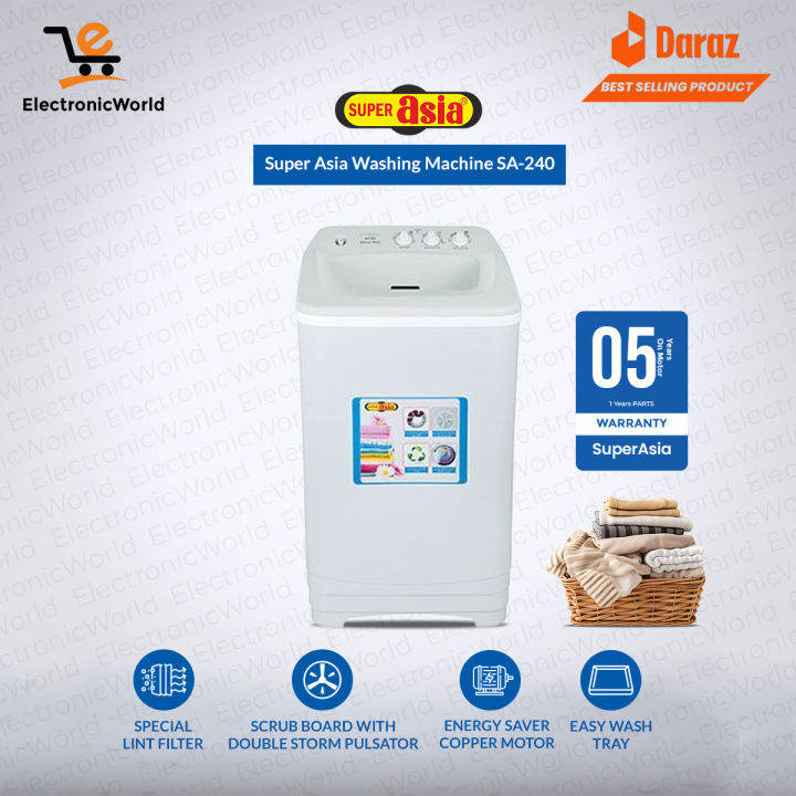 Super Asia Washing Machine SA-240 - Shower Wash Double Body - Large Size 10 KG Washing Capacity-5 Year Warranty