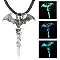 Rinhoo Vintage Magic Steampunk Glowing Luminous Punk Dragon Pendants Necklaces Mens Jewelry Glow In the dark Pendant Necklace. 