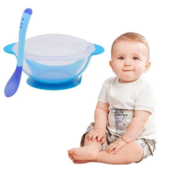 Suction Based Baby Feeding Set Spoon And Bowl Set For Baby with Lid High Quality Material BPA-Free with Temperature Sensitive Color Chnage Feature
