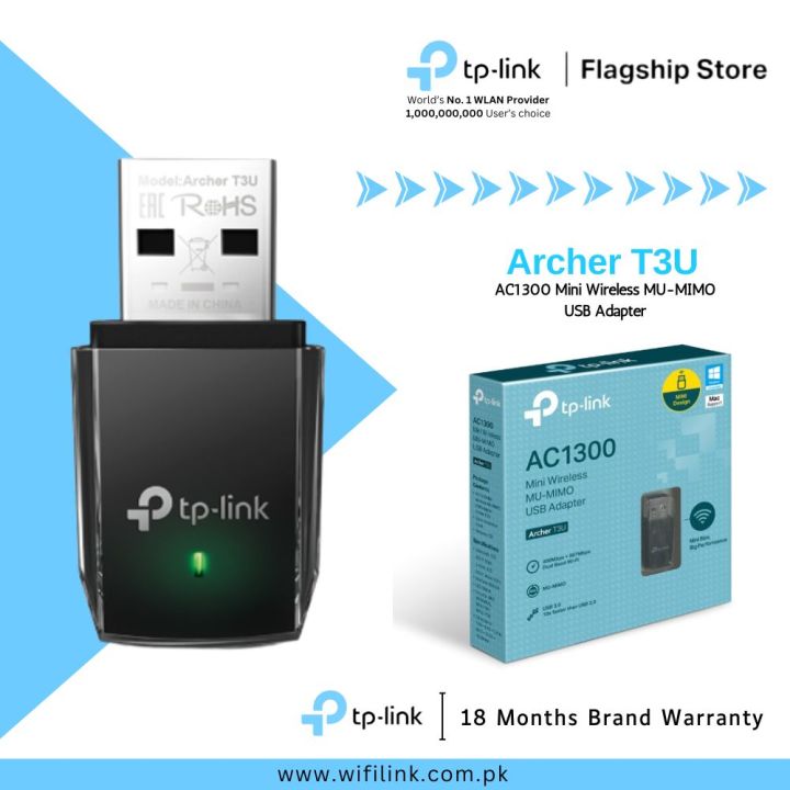 TP-Link Wi-Fi Adapter Archer T3U / T3U PLUS AC1300 Mini Wireless Dual Band MU-MIMO USB Adapter - 18 Months Brand Warranty