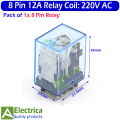 IME 8 pin AC 220V 12 Amp Electromagnetic Power Coil Relay 12A AC 14 Pins with Indicator Light JZX-13F-2 relay by Electrica. 