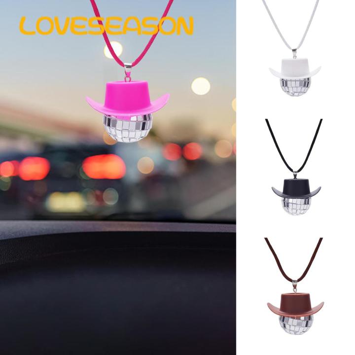 Loveseason Cowboy Hat Ornament Shiny Car Rear View Mirror Hanging Cowgirl Hat Disco Ball