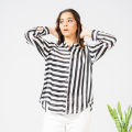 Women's Contrast Stripe Printed Casual Shirt  White & Black. 