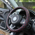 Leather Car Steering Wheel Cover Black with Red Line Confortable For During Driving Car - High Quality Product By QS. 