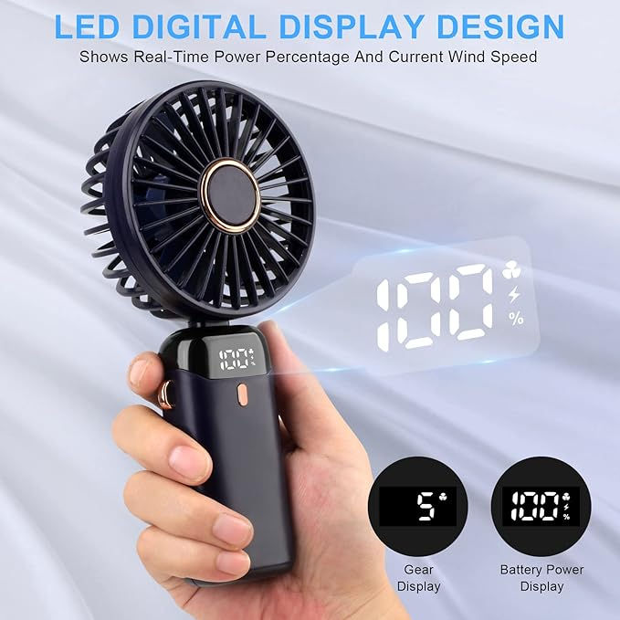 Portable Handheld Mini Fan 3000mAh Foldable Neck Hanging Fans 5 Speed ...