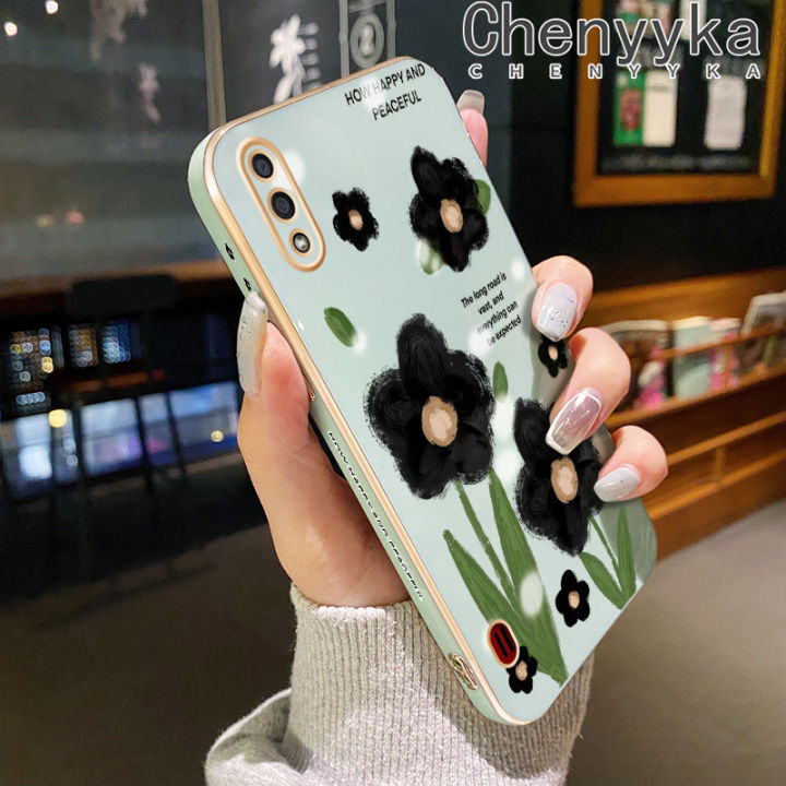 Chenyyka For Samsung Galaxy A01 Core M01 Core Case Cartoon Black Flowers Luxury Plating Phone Cases New Design Edge Pattern Soft Shockproof Shell Full Cover Camera Lens Protection Cover