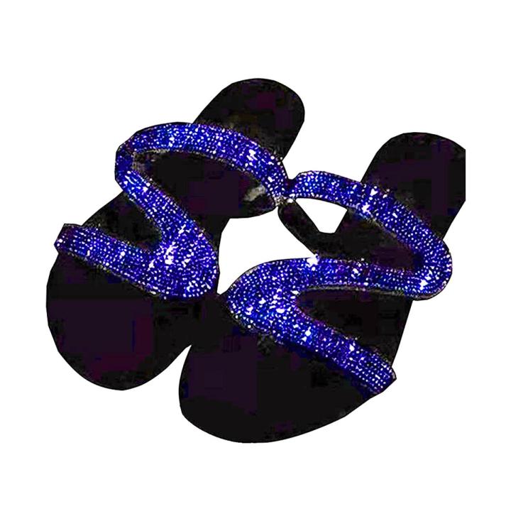Women Rhinestone Inlaid Anti-Slip Sandals Slippers Flip Flops Flat Shoes