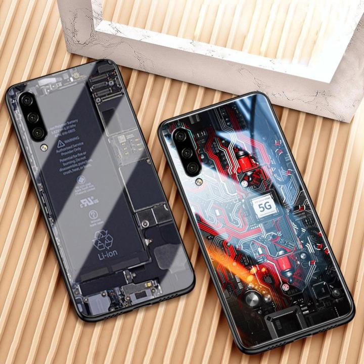 For Samsung Galaxy A70 Back Cover Version Theme Case Tempered Glass Protection shockproof Cover for Samsung A70 case Transparent Circuit Board Design Full Coverage Phone cases