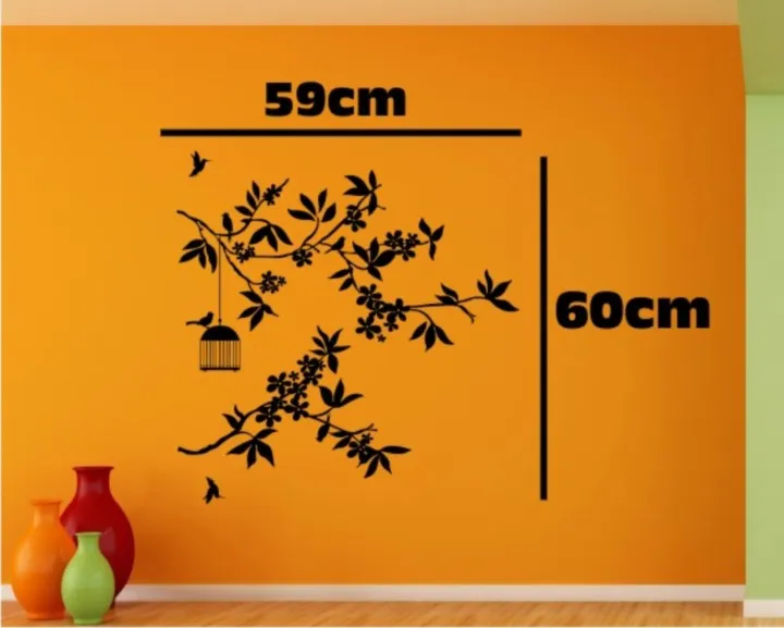 Tree%20with%20Bird%20cage%20Large%20Wall%20Sticker%20Size%20(Vinyl,%2059%20x%2060%20cm,%20Black)%20-%20Image%204