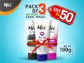Pack Of 3 Mec whitening Face Wash, Activated Charcoal, Flawless White, Acne Clean. 