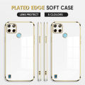 (Free Lanyard) Luxury 6D Plating Case for Realme C21Y / C25Y Back Cover Soft Silicone Square Frame Shiny Bling Phone Cases. 