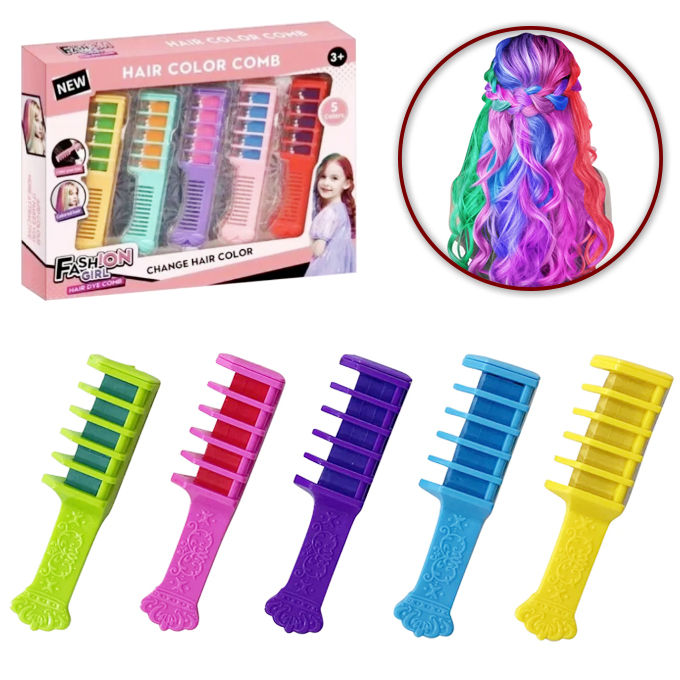 Fashion Girl Hair Color Chalk Comb 5 Color Comb Set - Make You More Charming - 3+ Ages - Multicolor