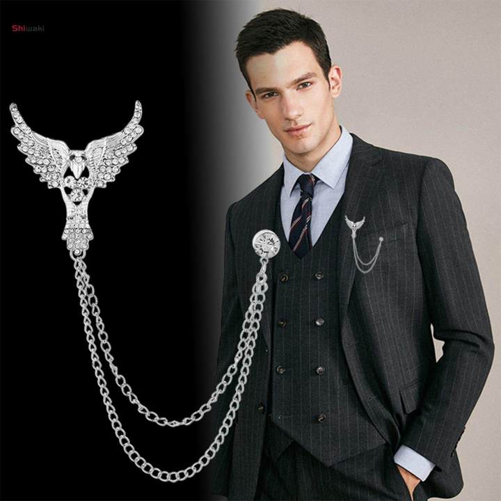 Suit Brooch with Chain Hanging Chain Brooch Costume Accessories Angel Wing Brooch Pin for Tuxedo