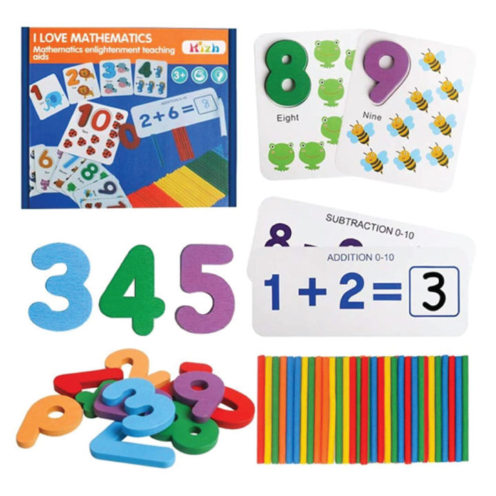 Spelling & Mathematics (𝟮 𝗶𝗻 𝟭) | Mathematics & English Learning Game | Sticks, Counting, Cards, Numbers, Spelling Cards. Wooden Toys, Early learning Game, Maths , English, Marker, eraser,wiping cloth, Activity Box, Learning Material