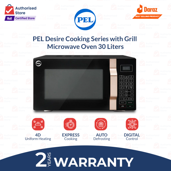 PEL Micro Oven | Model PMO 30 Desire | Large Size 30 Liters | Grill + Cooking series)| Digital Control Panel with 2 years Magnetron Warranty