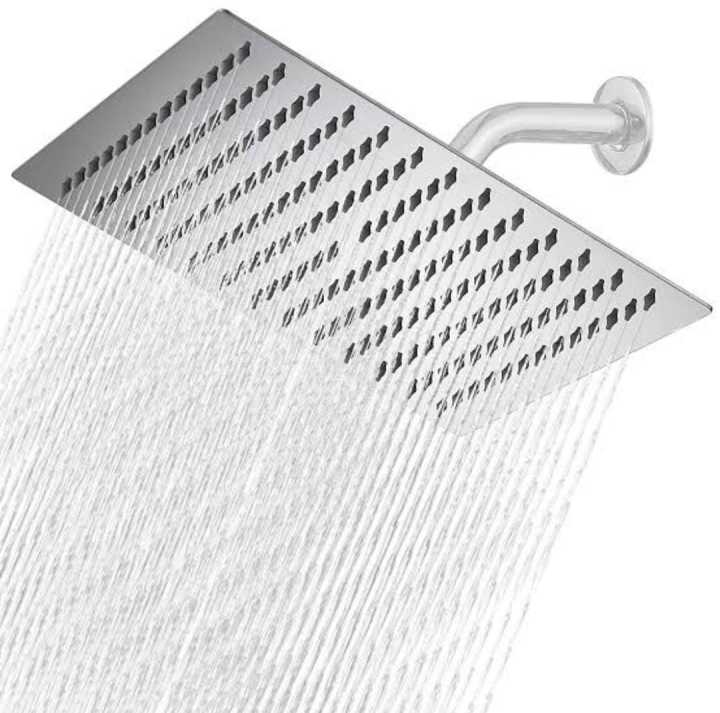 Rain shower Head 8 Inches Square Rain Shower Head Large Stainless Steel High Pressure Shower Head Ultra Thin Rainfall Bath Shower with Silicone Nozzle Easy to Clean and Install Chrome Shower Head