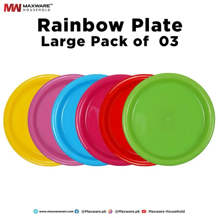 "Colorful%20Rainbow%20Plate%20Set%20-%20Large%203-Piece%20Pack%20in%20Vibrant%20Colors%20-%20Maximize%20Your%20Dining%20Experience!"%20-%20Image%203