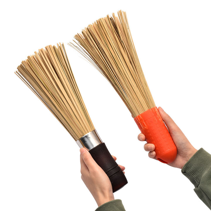 Wooden Handle Cleaning Brush Commercial Old-Fashioned Pot-Scouring Brush Long Handle Brush Kitchen Pot Washing Brush Hotel Restaurant Oblique Bamboo Wok Brush