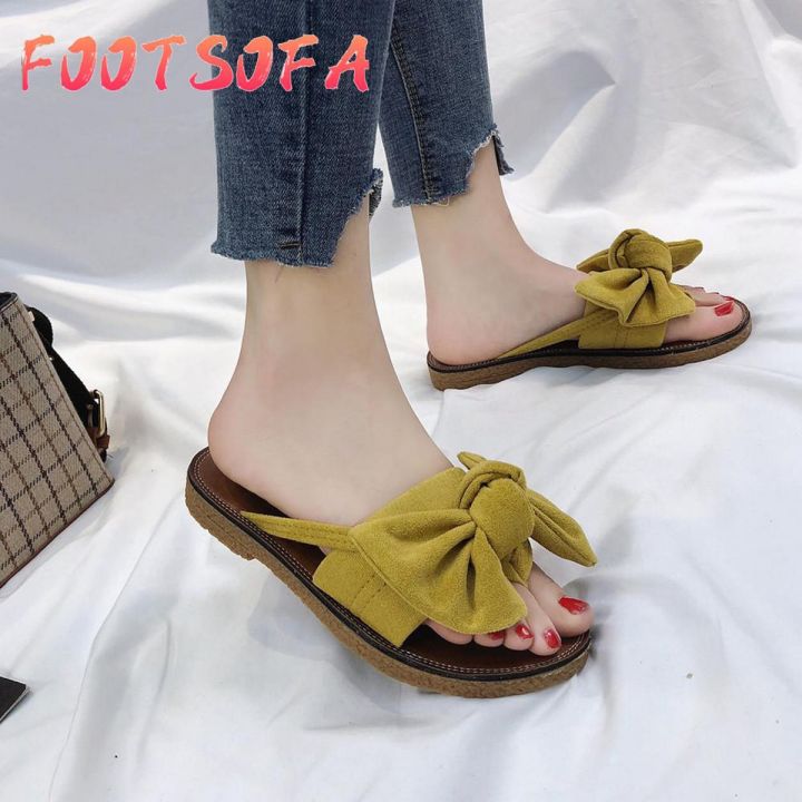 Womens%20Ladies%20Girls%20Korean%20for%20Solid%20Color%20Bow%20tie%20Heel%20Sandals%20Slipper%20Beach%20Women%20Casual%20Flat%20Fashion%20Shoes%20Work%20-%20Image%203
