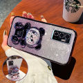 For Vivo V23 5G / Vivo V23e Back Cover with 3D Bear Hidden Stand Bracket Luxury 6D Gradient Shiny Plating Glitter Women Phone Case Clear Soft Silicone Protective Cases Pouch Girls. 