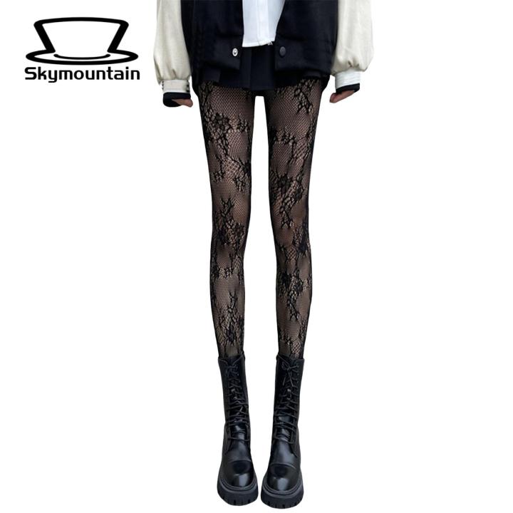 White Flower Vine Stockings Japanese Style Lace Fishnet Pantyhose with Flower Embroidery High Elasticity Anti-slip Thigh Skirt Shorts Accessory for Women Fashion Trend Lace Pantyhose