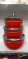 STAINLESS STEEL BOWL SET 3 PC WITH GLASS LID. 