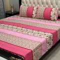 High Quality Fine Cotton Bedsheet 3 Piece Set Double Bed Printed 3D Crystal Cotton King Size Bedsheet. 