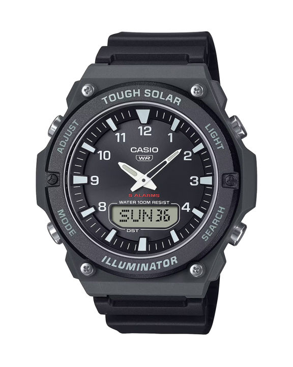 Casio General Mens Grey Resin Case Round Digital Solar Power Run Time ...