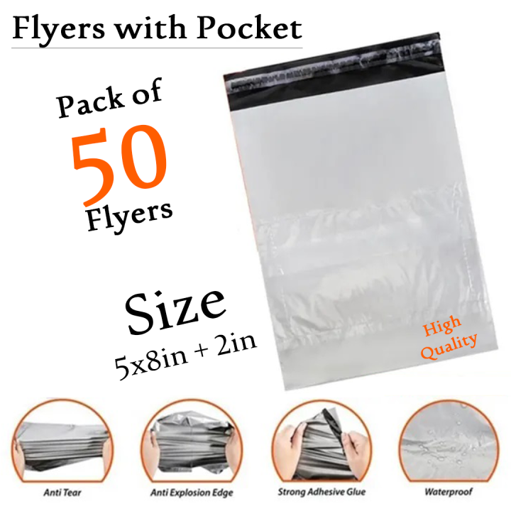 Flyers 5x8, Pack of 50, 100, 200 Shipping Flyer with Pocket, Delivery Flyer, Delivery Packets, Packaging Material, Flyer Bag with Pocket, Recycled Flyer,