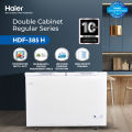 Haier 14 Cu Ft / Turbo Cool / Twin Door / HDF-385H ( 100 Hour Cooling Retention / 30% Fast Freezing / Wide Voltage / -28 C Cooling Depth / Twin Cabinet ) White Colour Deep Freezer / 10 Years Warranty. 