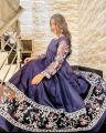 Fancy embroidery maxi 3 piece patches on full Ghera and Bazu stitched dress for girls. 