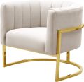Contemporary Textured Cream & Gold Accent Chair - Versatile Single Seater Sofa for Comfortable Living Room Seating. 