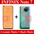 Infinix Note 7 Matte Glass Fiber Glass Protector + Back Protector Carbon Fiber Matte Soft Skin Sheet For Infinix Note 7. 