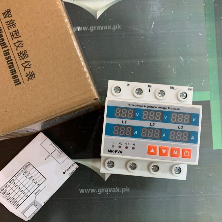 Three Phase Adjustable Over and Under Voltage Protector with Over Current Protection Automatic Recovery Protective Device 63A
