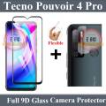 Tecno Pouvoir 4 Pro Full Black 9D10D11D21D5D6D Tempered Glass Edge to Edge Full Glue Screen Protector + Back Camera 9H Gorilla Flexible Protector For Tecno Pouvoir 4 Pro. 